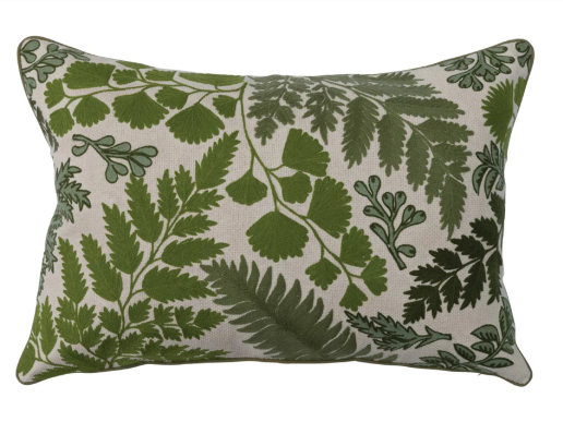24" x 16" Cotton Embroidered Lumbar Pillow w/ Botanicals
