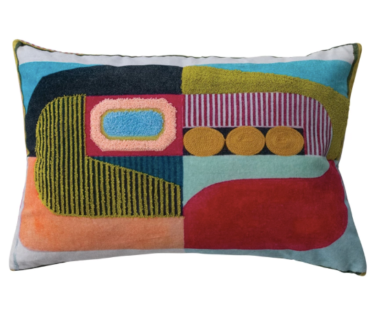 Cotton Velvet Printed Lumbar Pillow w/ Abstract Design