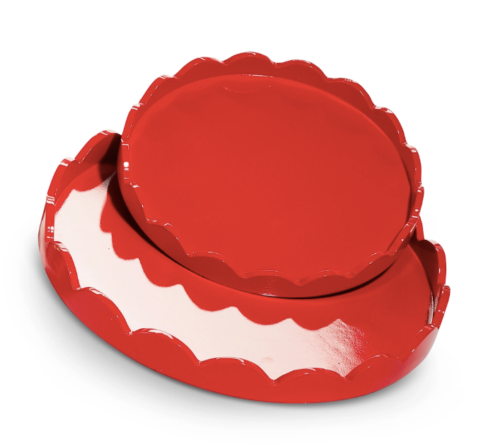 Round Red Scalloped Tray