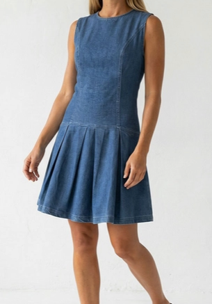 Drop Waist Mini Denim Dress