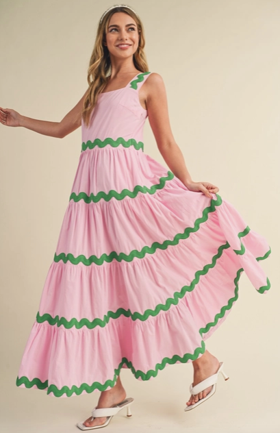 Tiered Ric Rac Trim Midi Dress