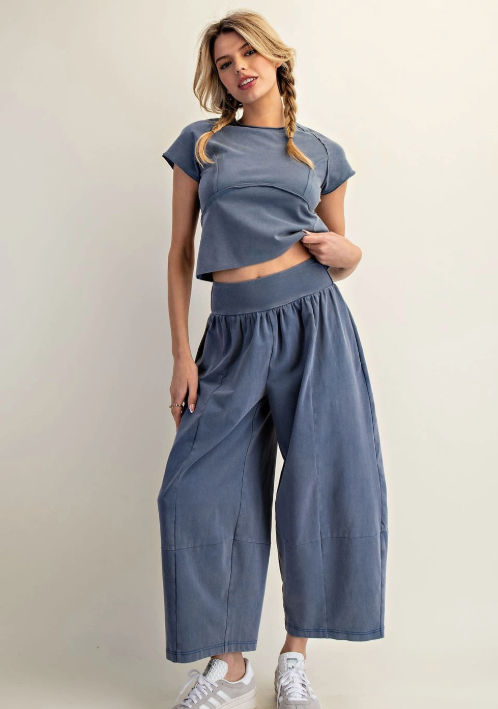Mineral Washed Solid Cropped T-Shirt