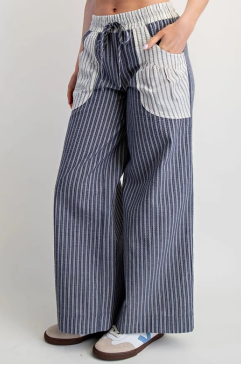 Contrast Pockets Striped Pants