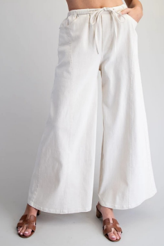 Mineral Washed Waist Tie Wide Leg Pants