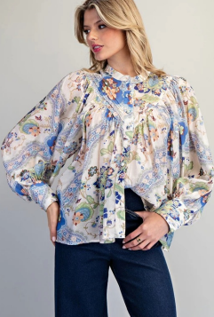 Button Down Paisley Printed Blouse