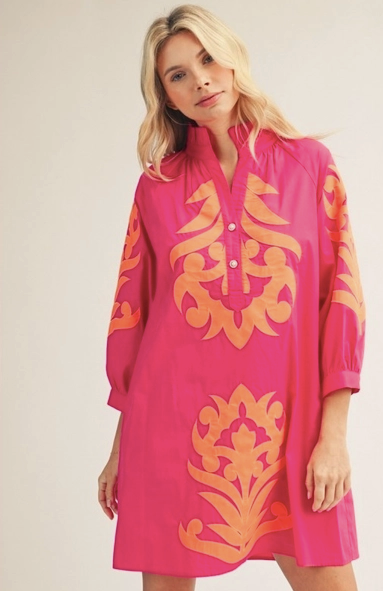New Floral Applique Shift Dress