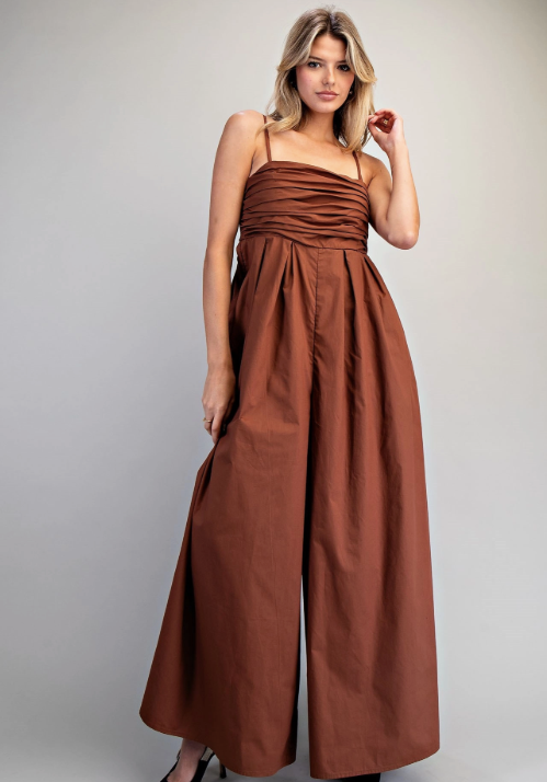 Solid Ruched Sleeveless Jumpsuit