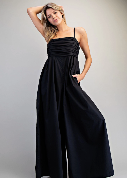 Solid Ruched Sleeveless Jumpsuit