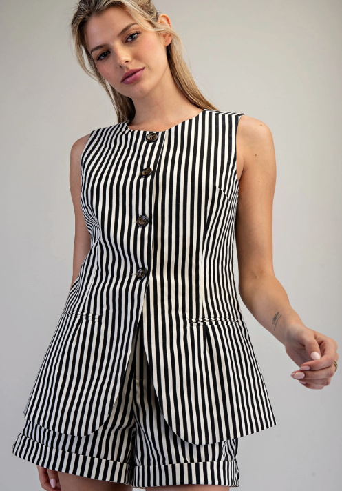 Striped Button Down Sleeveless Vest