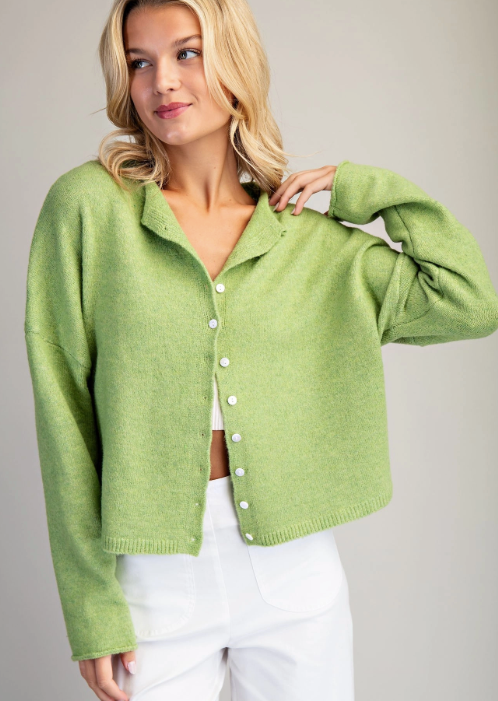 Solid Button Down Long Sleeve Cardigan