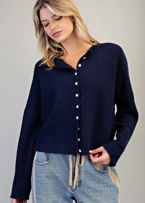 Solid Button Down Long Sleeve Cardigan