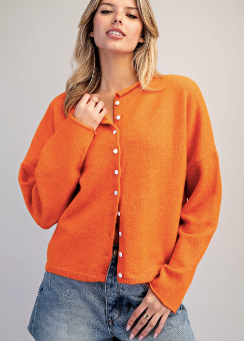 Solid Button Down Long Sleeve Cardigan