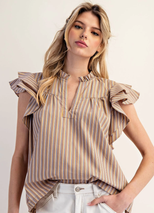 Striped Flutter Sleeve Top