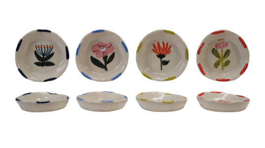 Stoneware Dish Hand Painted Flower