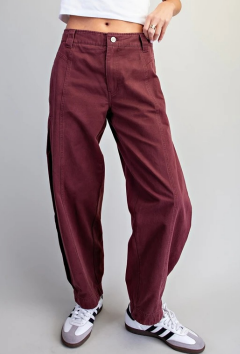 Mineral Washed Side Pleat Barrel Leg Pants