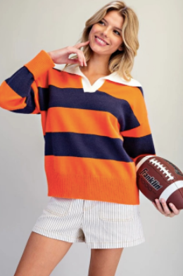 Striped Collared Knit Sweater