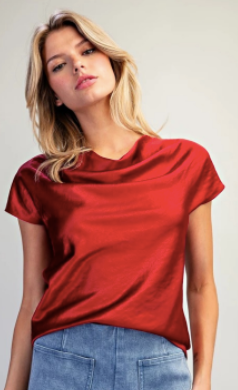 Satin Contrast Knit Back Top