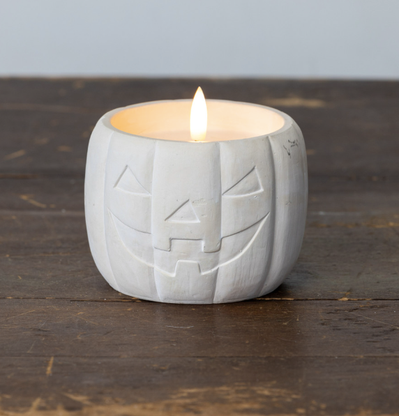 3.75" CREAM JACK-O-LANTERN 3D FLAME CANDLE