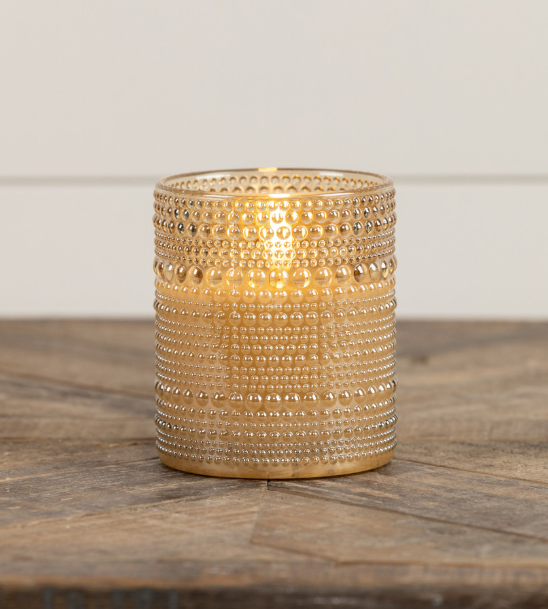 4" CHAMPAGNE DOTTED GLASS 3D FLAME CANDLE