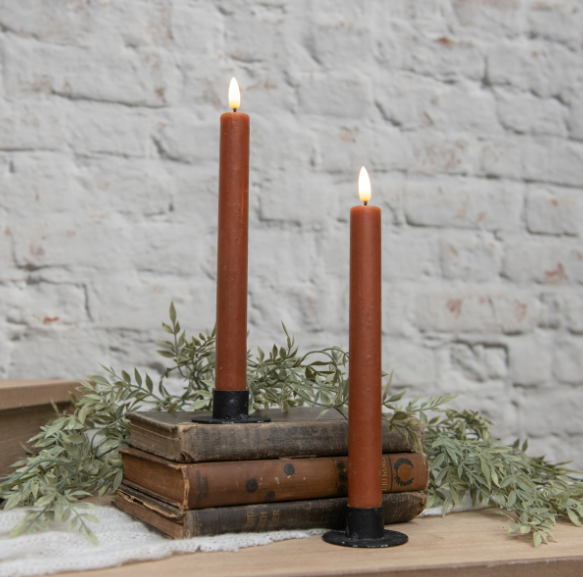 SET/ 2 - 9.5" 3D FLAME BRONZE TAPER CANDLE