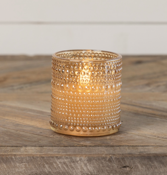 3.25" CHAMPAGNE DOTTED GLASS 3D FLAME CANDLE
