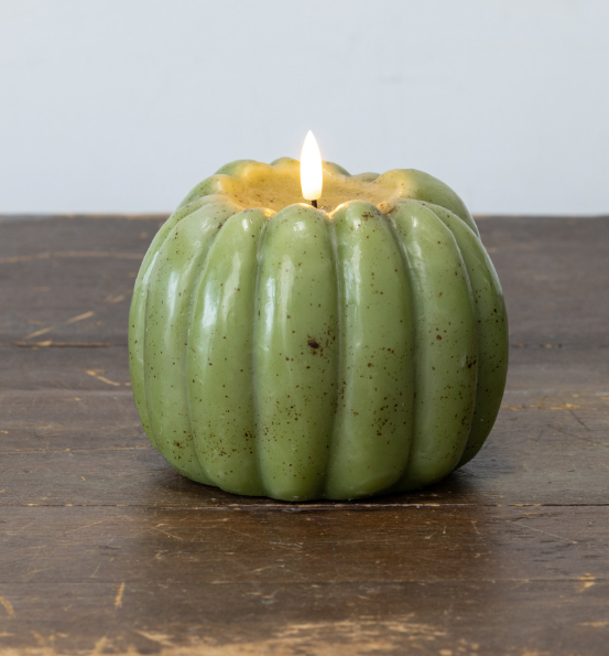 5" GREEN 3D FLAME PUMPKIN CANDLE