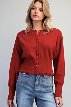 Ruffle Hem Button Down Cardigan