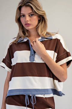 Enzyme Washed Striped Polo Top