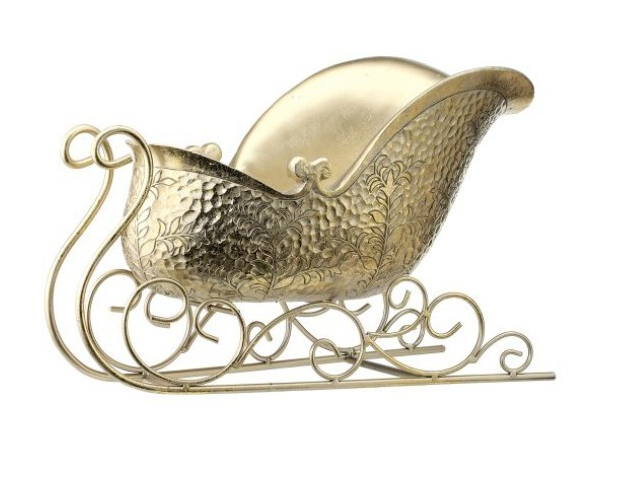 14" RESIN FANCY FLORAL SLEIGH W/METAL RUNNERS