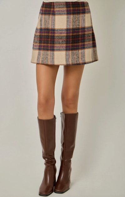 Multi Plaid Wool Blend Mini Skirt
