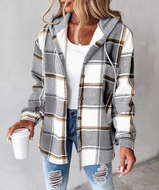 Women's Oversized Plaid Hooded Shacket