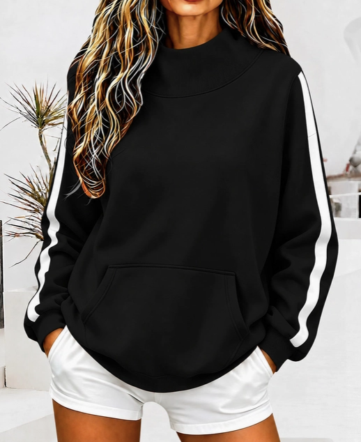 Women's Oversized Mock Neck Side Stripe Sweatshirt