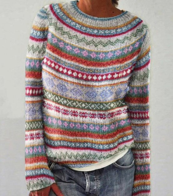 Women's Fair Isle Crewneck Knit Sweater Pullover
