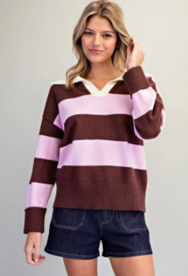 Striped Collared Knit Sweater