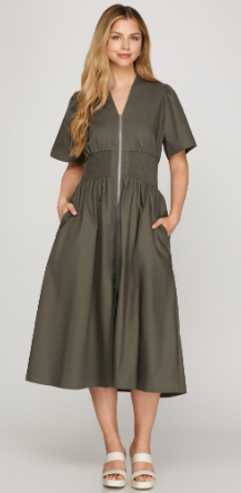 Olive Smocked Waist Dress