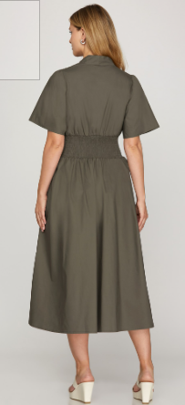 Olive Smocked Waist Dress