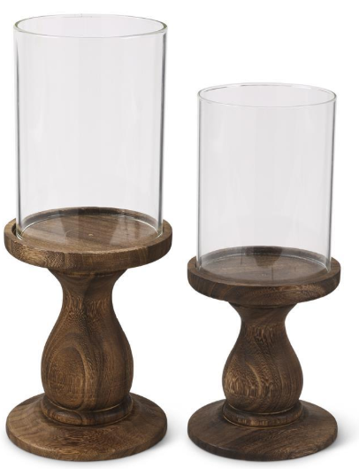 Wood Pedestal w/ Glass Cylinder