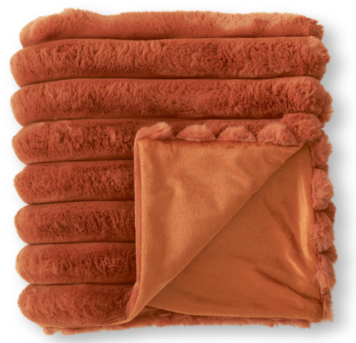 Rust Orange Vegan Fur Throw Blanket