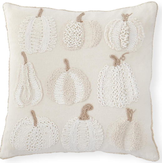 Cream Pumpkins & Gourds Embroidered Square Pillow
