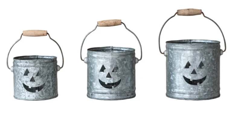 Buckets/Lanterns with Cut-Out Jack-O-Lanterns