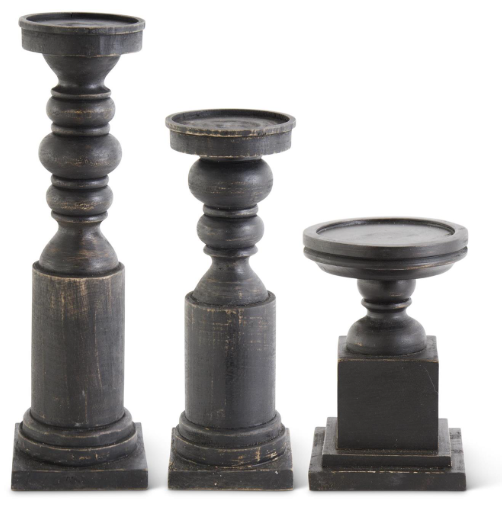 Wood Square Base Candleholders- Black