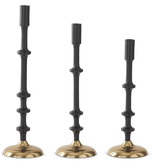 Gold Metal Ribbed Candlesticks