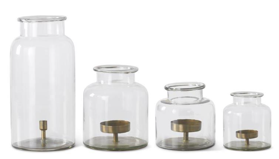 Clear Glass Jar w/ Metal Pillar Candle Holder