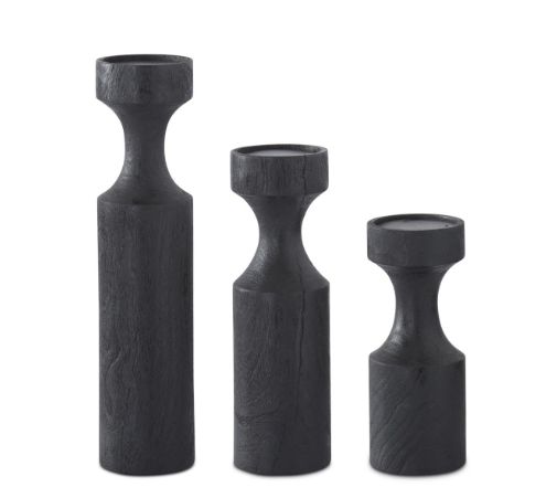 Wood Pillar Candleholders- Black