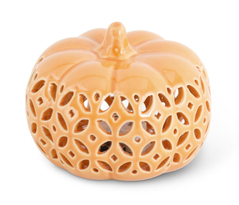 Orange Ceramic LED Pumpkin w/ Timer