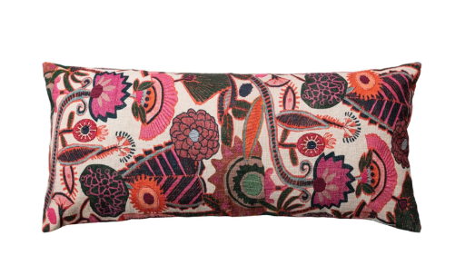36"L x 16"H Cotton Slub Embroidered Lumbar Pillow