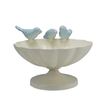 Decorative Metal Scalloped Bowl with 3D Birds
