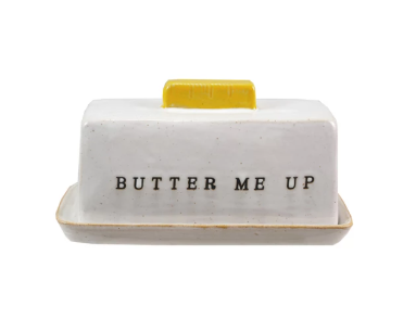 Stoneware Butter Dish w/ Debossed "Butter Me Up"