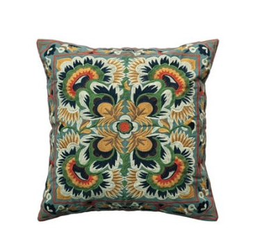 18" Square Cotton Embroidered Pillow w/ Pattern