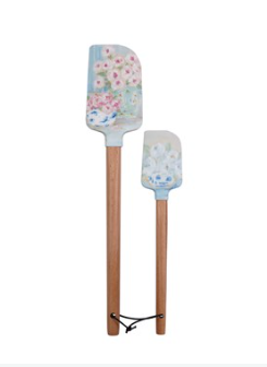 Silicone & Wood Spatulas with Floral Pattern